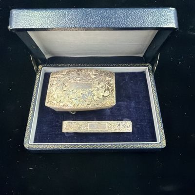 Vintage Silver Belt Buckle and Tie Clip