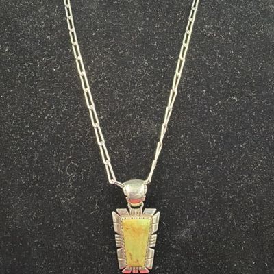 Native American Green Turquoise Sterling  Necklace