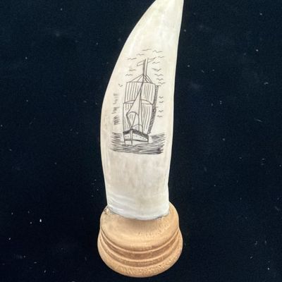 Vintage Whale Tooth Scrimshaw