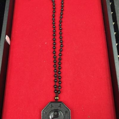 Black Obsidian Yin Yang Ba Gua Pendant Necklace
