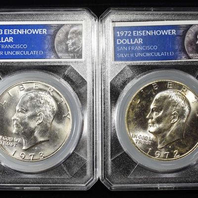 1972-S & 1973-S EISENHOWER DOLLARS 40% SILVER
