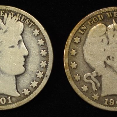 1901-O & 1902-S BARBER HALF DOLLARS GOOD