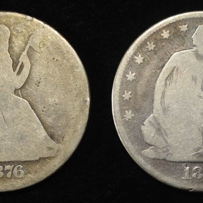 (2) 1876 SEATED LIBERTY HALF DOLLARS G/VG