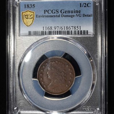 1835 CALSSIC HEAD HALF CENT PCGS GENUINE