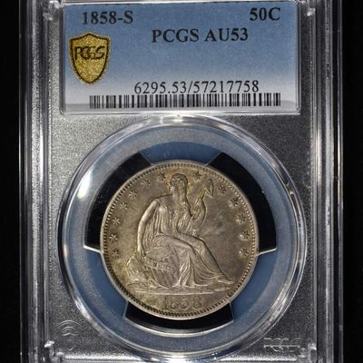 1858-S LIBERTY SEATED HALF DOLLAR PCGS AU53