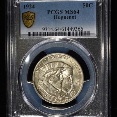 1924 50C COMMEM HUGUENOT PCGS MS64