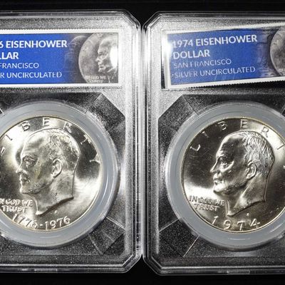 1974-S & 1976-S EISENHOWER DOLLARS 40% SILVER