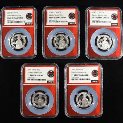 (5) 2025-S CLAD JULIETTE GORDON LOW 25C NGC PF69
