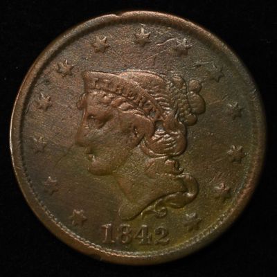 1842 LARGE DATE LARGE CENT VF