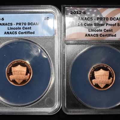 (2) 2012-S SHIELD CENTS ANACS PR70 DCAM