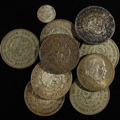 (9) MEXICAN & (1) GUATEMALA SILVER COINS