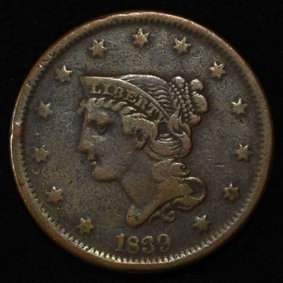 1839 LARGE CENT BOOBY HEAD VF