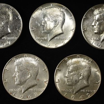 (5) 40% SILVER KENNEDY HALF DOLLARS