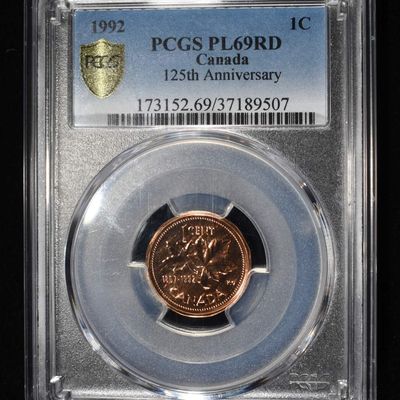 1992 CANADA 1C PCGS PL69RD 125TH ANNIV