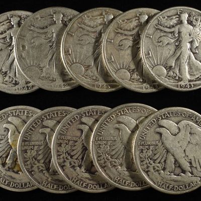 (10) WALKING LIBERTY HALF DOLLARS