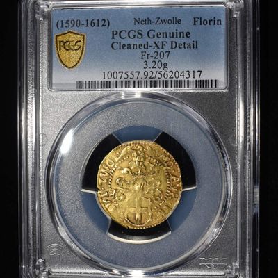 1590-1612 NETH-ZWOLLE GOLD FLORIN PCGS XF CLEANED