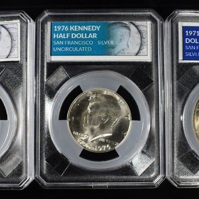 1971-S IKE $, 1970-D & 76-S KENNEDY 50C 40% SILVER