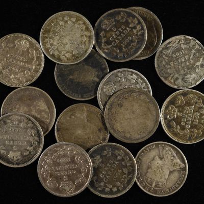 (15) 92.5% SILVER CANADIAN 5 CENTS