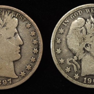 1897 & 1900-O BARBER HALF DOLLARS VG