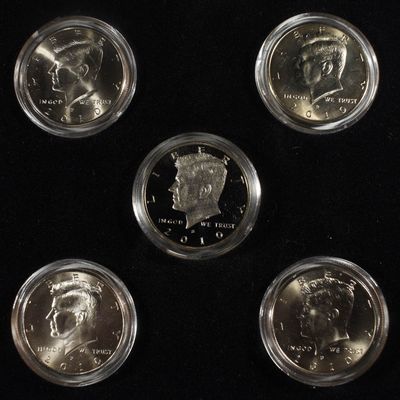 (5) 2010 KENNEDY HALF DOLLARS