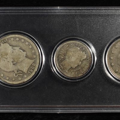BARBER 10C, 25C, 50C, 'V' 5C & INDIAN CENT