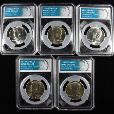 (5) 40% SILVER KENNEDY HALF DOLLARS