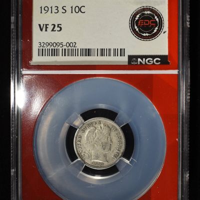 1913-S BARBER DIME NGC VF-25