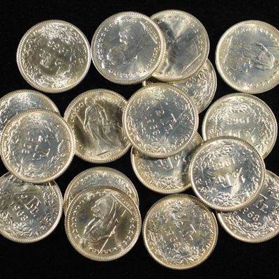 (17) 1/2 FRANC SILVER COIN LOT 83.5% ASW 1.14