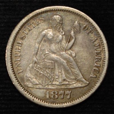 1877-CC LIBERTY SEATED DIME NICE ORIG AU