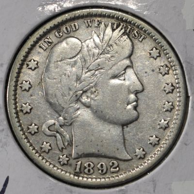 1892 BARBER QUARTER XF/AU