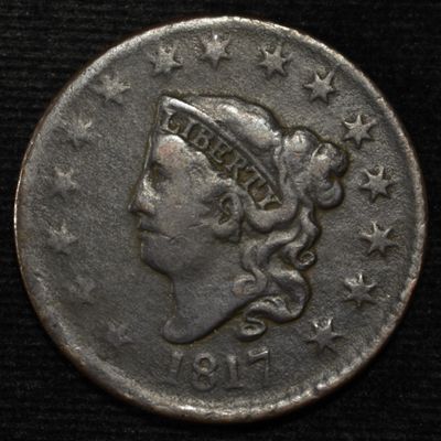 1817 CORONET HEAD LARGE CENT 15 STARS F/VF