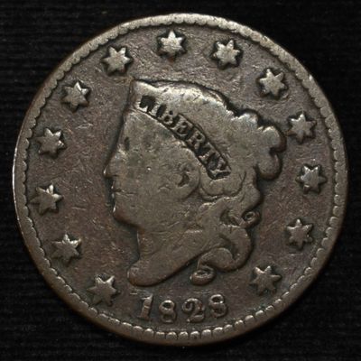 1828 CORONET HEAD LARGE CENT FINE
