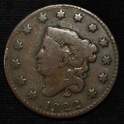 1822 CORONET HEAD LARGE CENT FINE