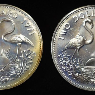 (2)1971 $2 BAHAMA ISLANDS 92.5% SILVER ASW 1.77