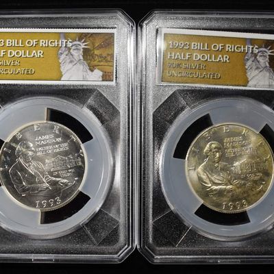 (2) 1993 50C COMMEM 90% SILVER BILL OF RIGHTS