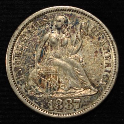 1887-S LIBERTY SEATED DIME NICE ORIG AU/UNC