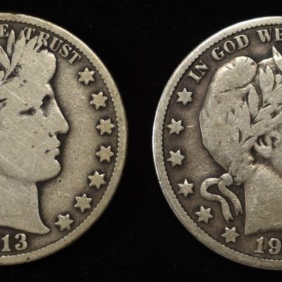 1913-D,S BARBER HALF DOLLARS VG