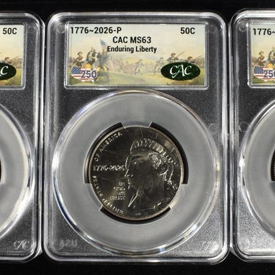(3) 1776-2026-P ENDURING LIBERTY 50C CAC MS62-64
