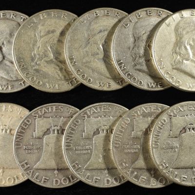 (10) 90% SILVER FRANKLIN HALF DOLLARS