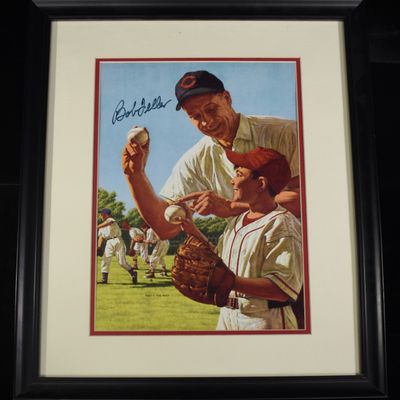 BOB FELLER SIGNED PHOTO FRAMED