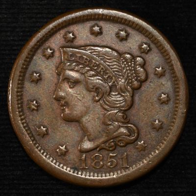 1851 BRAIDED HAIR LARGE CENT AU