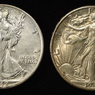 1942-S, 43-D WALKING LIBERTY HALF DOLLARS AU