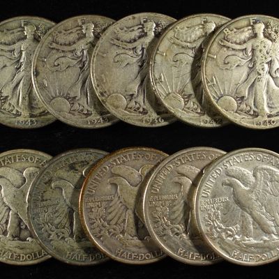 (10) WALKING LIBERTY HALF DOLLARS 90% SILVER