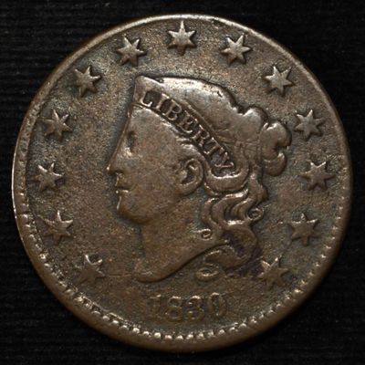1830 CORONET HEAD LARGE CENT F/VF