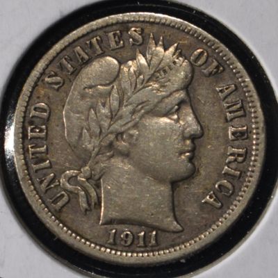 1911-S BARBER DIME CH XF