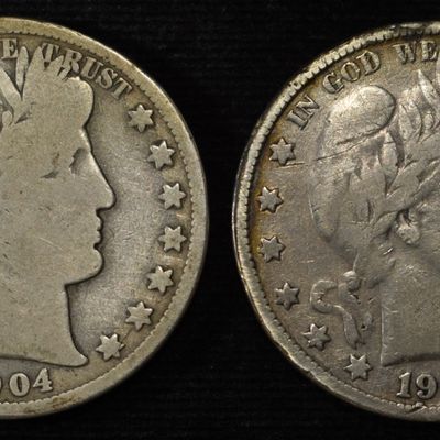 1904-O GOOD & 1909-S FINE BARBER HALVES