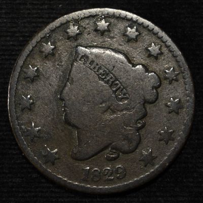 1829 CORONET HEAD LARGE CENT VG