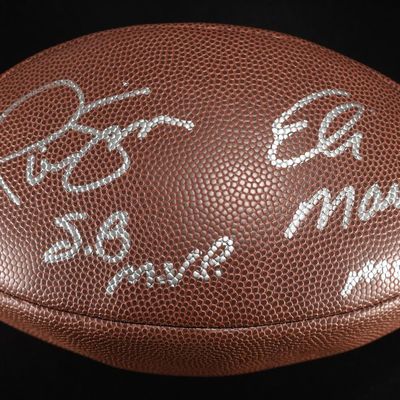 ELI MANNING/PHIL SIMMS SIGNED FOOTBALL & CARD