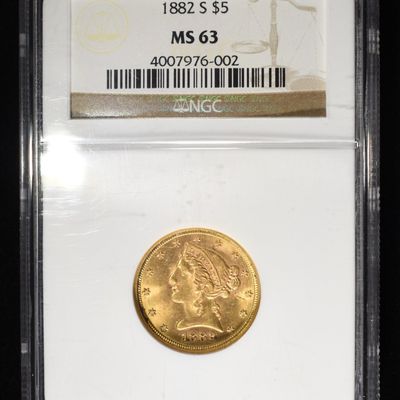1882-S $5 GOLD LIBERTY NGC MS-63