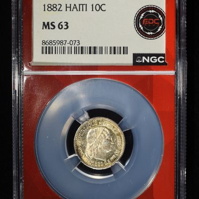 1882 HAITI SILVER 10C NGC MS-63